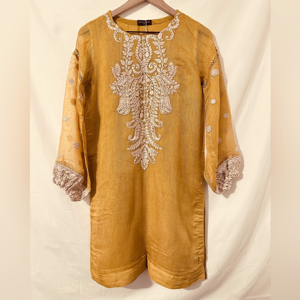 Agha Noor | Top | Embroidered Yellow Top